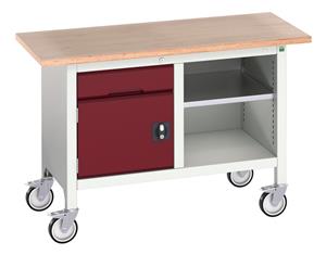 16923200.** verso mobile storage bench (mpx) with 1 drawer-cbd / mid shelf. WxDxH: 1250x600x830mm. RAL 7035/5010 or selected